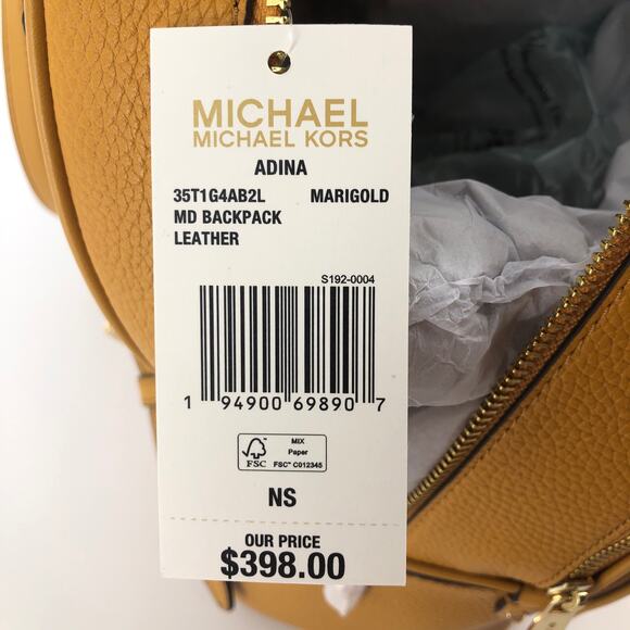 MICHAEL KORS NWT Adina Medium Backpack Purse Marigold yellow leather - Picture 9 of 10